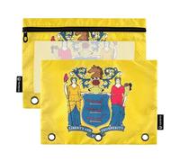 New Jersey State - Astuccio per 3 raccoglitori ad anelli, con cerniera, per ufficio, trasparente, per la scuola, 24,9 x 18 cm, confezione da 2