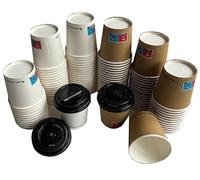 New kit bar 400 pezzi : 200 bicchierini di carta bianchi e avana , bicchiere caffe monouso in cartoncino 4OZ ( 100ml/120ml ) , bicchieri ideali per espresso da asporto con 200 coperchi coffee to go