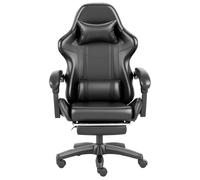 NEW LEADER Sedia Gaming Ergonomica con Poggiapiedi e Cuscino Lombare, Supporto Cervicale Schienale Alto 90°-140°, Braccioli Comodi, Rivestimento in Pelle PU, Poltrona Ergonomica Ufficio (Nero)