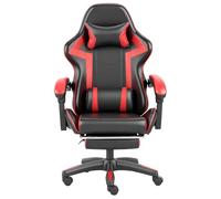 NEW LEADER Sedia Gaming Ergonomica con Poggiapiedi e Cuscino Lombare, Supporto Cervicale Schienale Alto 90°-140°, Braccioli Comodi, Rivestimento in Pelle PU, Poltrona Ergonomica Ufficio (Nero/Rosso)
