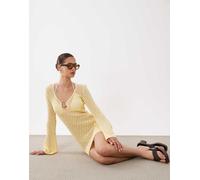 New Look - Caftano all'uncinetto giallo con dettaglio ad anello 48