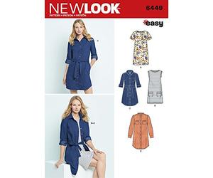 New Look - Cartamodello 6449 Un Abito Maglia e Vestito Shirt Facile, Colore: Bianco