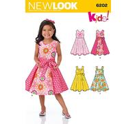 New Look - Cartamodello per Abito e Cintura da Bambina, 3-8 Anni