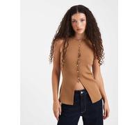 New Look - Gilet in maglia color cammello con bottoni-Neutro 48