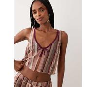 New Look - Gilet rosa a righe all'uncinetto in coordinato 38