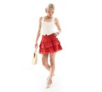 New Look - Minigonna a balze rossa ricamata-Rosso 46