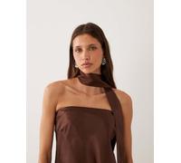 New Look - Top a fascia in raso marrone scuro con sciarpa 42