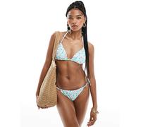 New Look - Top bikini a triangolo a fiorellini blu e rosa-Bianco 44
