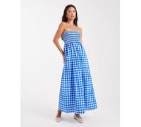 New Look - Vestito midi a fascia arricciato blu a quadri 38