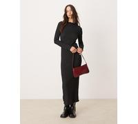 New Look - Vestito midi a maniche lunghe in tessuto stropicciato nero 40