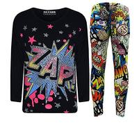 New Maglietta Top A Manica Corta Glitter Multicolore E Set Di Leggings A Fumetti