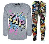 New Maglietta Top A Manica Corta Glitter Multicolore E Set Di Leggings A Fumetti