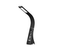 Majestic LL 407 - Lampada LED da tavolo multifunzione, comandi touch, braccio flessibile in silicone, orologio con sveglia, calendario e termometro, alimentatore incluso, nero