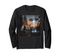 New Meme Cat And Cigarette, Grunge Cat Selfie UFO Bigfoot Maglia a Manica