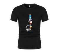 New Men's T-Shirt Short-Sleeved Summer Fashion Space Astronaut Interesting Printed T-Shirt Casualstreet Running Quick-Drying Top Black M