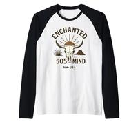New Mexico Enchanted 505 Camicia Retro Skull Sunset NM State Maglia con Maniche Raglan