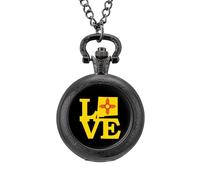 New Mexico Flag Love Vintage orologio da tasca in lega ciondolo orologio collana regalo per uomo donna, Stile nero, misura unica