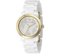 New-Michael Kors Color Oro, Mk Logo Quadrante, Bianco Acrilico Fascia,