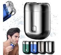 New Model Mini Dual-Head Electric Shaver, Mini Dual Head Electric Razor, Beard Shaver Mini and Portable Suitcase Design, Double-Ring Magnetic Cutter, Pocket Size Washable Electric Razor (Silver)