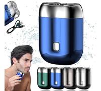 New Model Mini Dual-Head Electric Shaver,Washable Waterproof Compact Electric Shaver for Men,USB Rechargeable Portable Electric Razor,Double-Ring Magnetic Cutter,for Home,Car,Travel (Blu)