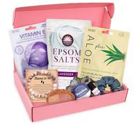 New Mum - Kit per coccole con pettine per il parto, olio essenziale di lavanda, sali da bagno Epsom, elastici in raso, maschere per il viso, gioielli e balsamo per le labbra, cesto per il relax e la