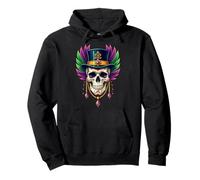 New Orleans Carnevale Costume Mardi Gras Skull Top Hat Voodoo Felpa con Cappuccio