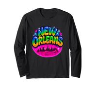 New Orleans City Retro Arcobaleno Skyline Art Maglia a Manica