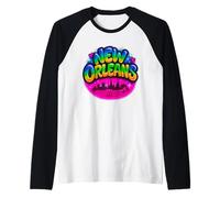 New Orleans City Retro Arcobaleno Skyline Art Maglia con Maniche Raglan