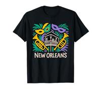 New Orleans e Mardi Balcone Gras Jazz Design Maglietta