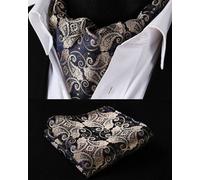 New Oro Blu Navy Paisley Seta Foulard Marrone Ascot Cravatta Fazzoletto Gratis