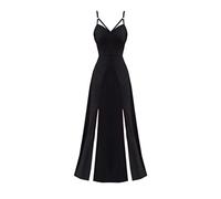 New Punk Gothic Women Summer Black Sexy Deep Scollo a V Dress Party Club Wear Dark Halter Vita Alta Split Abiti Eleganti