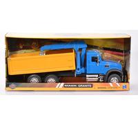 New Ray MACK GRANITE DUMP YELLOW TRUCK BLUE W/CRANE PLASTICA 1:18