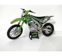 NEW-RAY MODELLINO MOTOCROSS 1:12 KAWASAKI BUD RACING KX450 QUENTIN MARC+STICKERS
