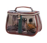New Retro Vintage Vanity Bag - Large Capacity Transparent Makeup Organizer, Waterproof Toiletry Travel Case, Clear Cosmetic Storage Bag with Handle for Women, Skincare & Accessories (brown)