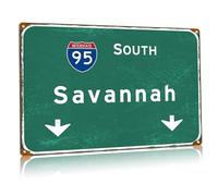 New Road Signs South Savannah Segnaletica in metallo vintage segnaletica stradale città paese strada targa in latta decorazione da parete per casa bar garage club 30,5 x 40,6 cm