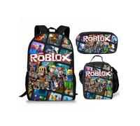 New Roblox student school bag Roblox digital printing backpack three-piece set lunch bag pencil bag jm