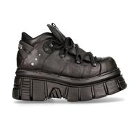 New Rock 106N-S52 Torre Scarpe Metallico Nero Pelle Biker Punk Gotico Stivali