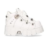New Rock 106N-S8 Plateau Scarpe Metallico Bianco Pelle Biker Punk Gotico Stivali