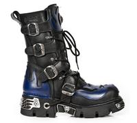 New Rock 107-C5 Stivali Unisex Nero Blu Pelle Teschio Diavolo Gotico Punk Biker