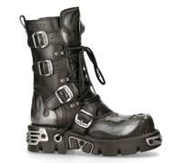 New Rock 107-S2 Uomo 100% Pelle Teschio Argento Diavolo Metallico Stivali