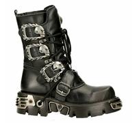 New Rock 391-S1 Stivali Unisex Nero Metallizzato Reactor Goth Punk Motociclista