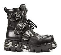 New Rock 407-S1 Silver Cross Boots Black Leather Gothic Punk Biker Shoes Ankle Boots