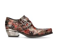 New Rock 7960-S5 Goffrato Vintage Neri, pelle Rossa Fibbia Acciaio Tacco Scarpe