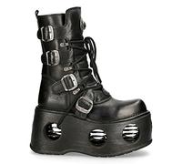 New Rock Boots 373-S2 Stivali Unisex in Pelle Nera Metallizzata Con Plateau Goth Neptuno Spazio Stivali 9