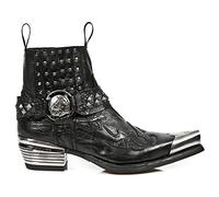 New Rock Boots 7950P-S1 Stivaletto in Metallo con Borchie con Teschio e Cinturino Western con Caviglia Nera 8