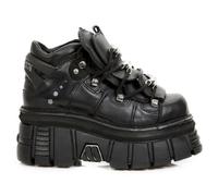 New Rock M.106-S29 Scarpe Torre Biker Gothic in Pelle Nera Lacci