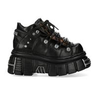 New Rock M-106N-C86 Stivaletti gotici alla caviglia in pelle nera fiamma, Nero , 44 EU