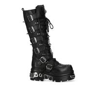 New Rock M-161-C10 Stivali gotici alti al ginocchio in pelle nera con borchie, Nero , 41 EU