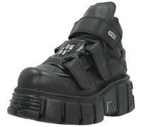 New Rock M.285-S41 Stivaletti unisex in vera pelle nera, suola PU Ultra, tacco 6 cm, piattaforma 4 cm, stile punk gotico metal, chiusura autoadesiva, collezione Metallic 38