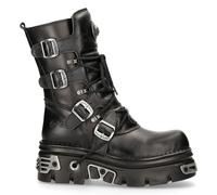 New Rock M.373-S4 Metallico Stivali Neri 100% Pelle Goth Motociclista Emo Moda ,